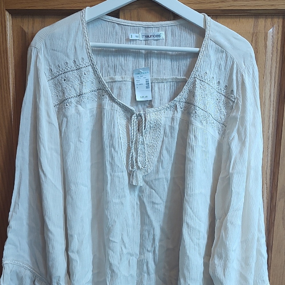 Maurices Ivory Blouse with Embroidered Detail